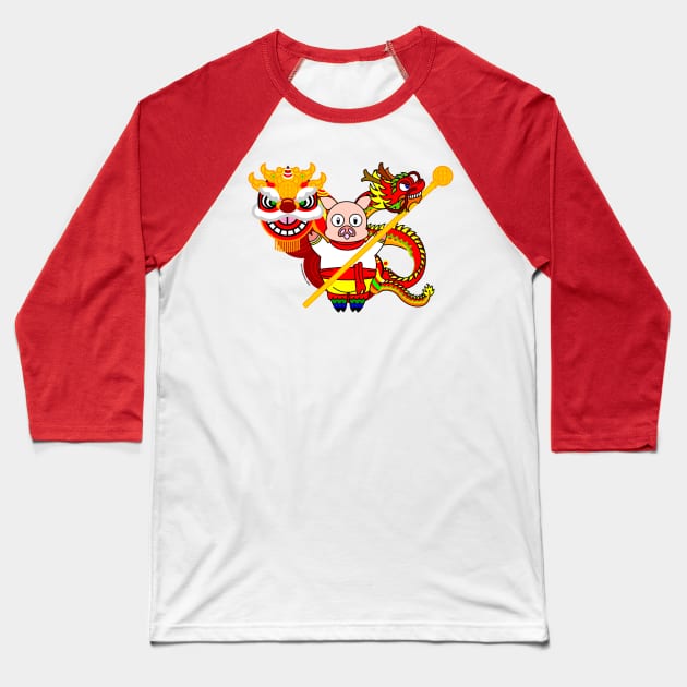 Happy Chinese New Year! The Lion, The Pig and The Dragon Baseball T-Shirt by cholesterolmind